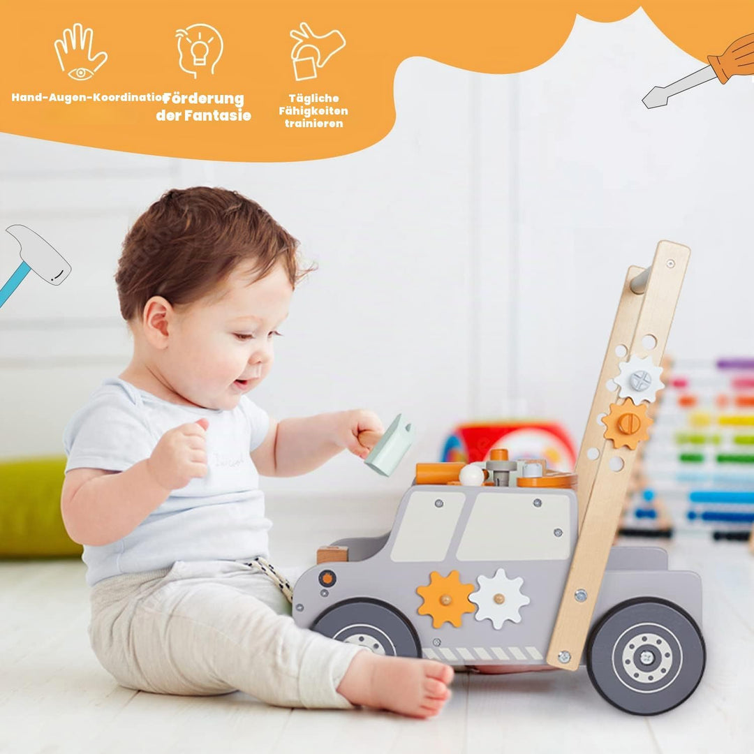 Labebe Lauflernwagen holz, Werkzeugbank für Kleinkinder, hölzerne Lauflernhilfe für Jungen und Mädch