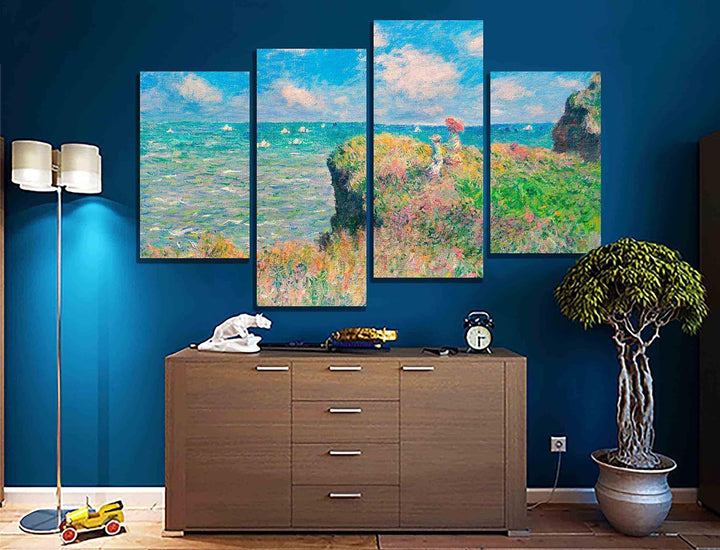 Claude Monet Kunstdruck auf Leinwand, gerahmt, Motiv "The Cliff Walk at Pourville", 89 x 56 cm 89cm