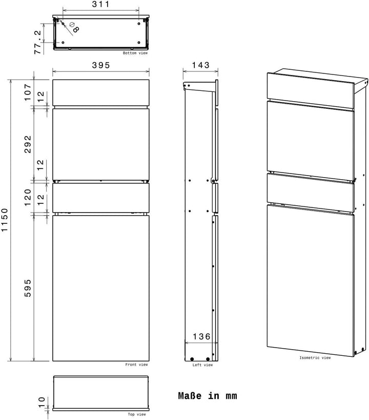 Metzler Standbriefkasten freistehend in Anthrazit RAL 7016 aus Stahl mit Zeitungsfach - personalisie