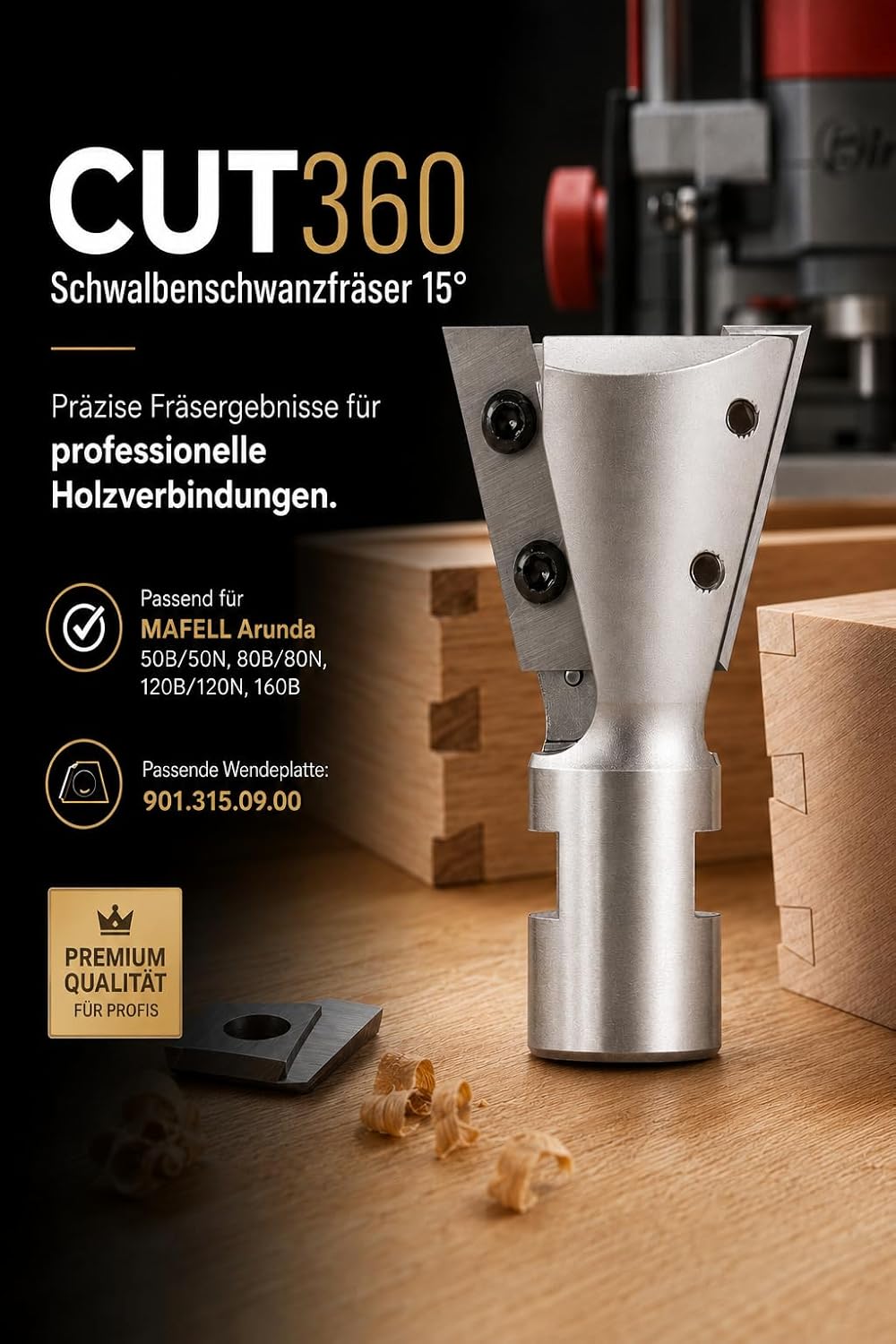 Zinkenfräser 15° mit Wendemesser für Arunda System - 15° Schneide 2, Hartmetall Ø 40 - Rechts - 31,5
