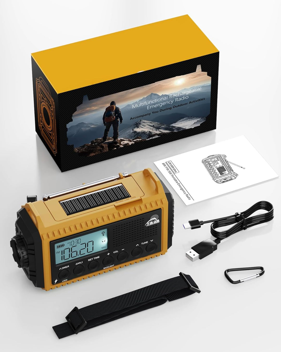 Roxicosly Kurbelradio, Notfallradio mit 12000-mAh Power Bank, AM/FM/SW Baustellenradio, Kurbel & 5-W
