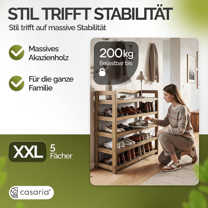 Casaria® Schuhregal mit 5 Ebenen 95x26x82cm FSC®-Zertifiziert Akazien Holz Massiv Bad Diele Flur Bad