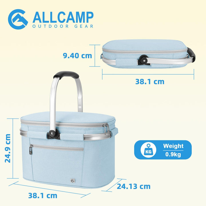 ALLCAMP Faltbar Isoliert Kühltasche - Einkaufskorb Thermo Mit Deckel, Abnehmbarer Picknickkorb 2 Per