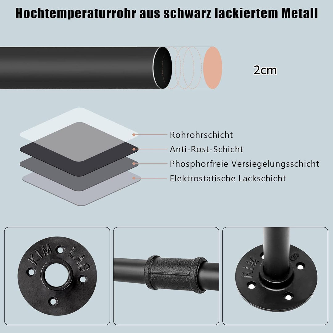 Youyijia Kleiderständer für die Wand 200cm Rohr Kleidergestell Industrieller Stil Wandhänger Abnehmb