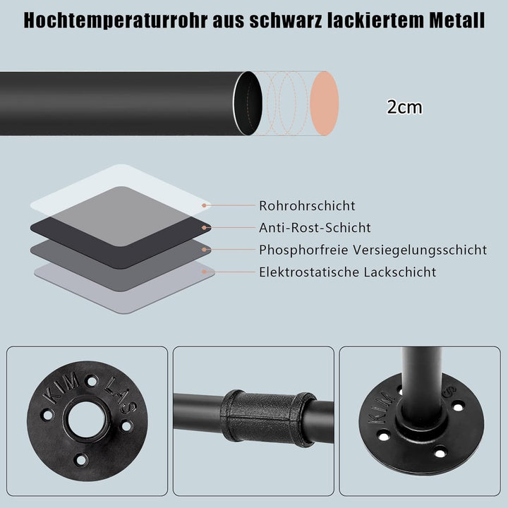 Youyijia Kleiderständer für die Wand 200cm Rohr Kleidergestell Industrieller Stil Wandhänger Abnehmb