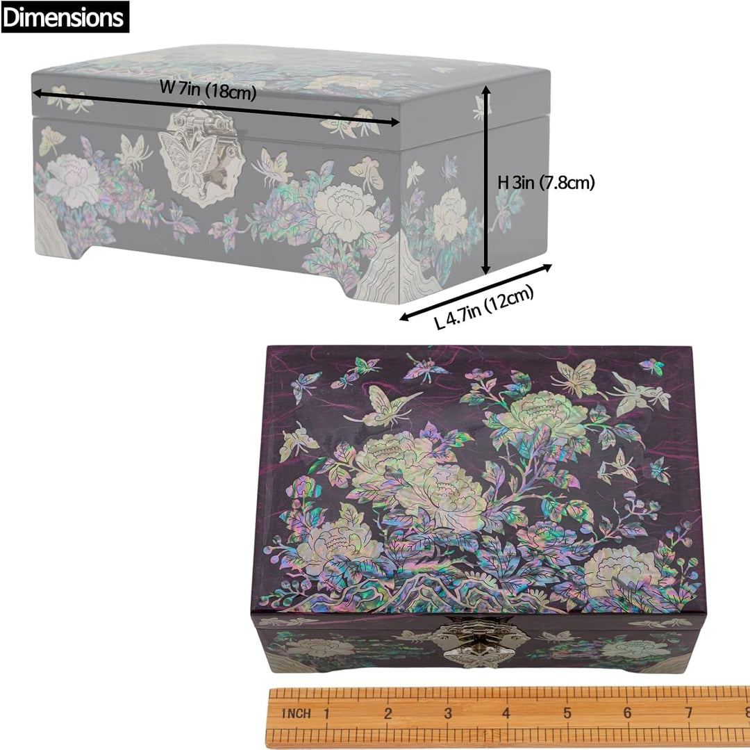 February Mountain Mother of Pearl Jewelry Organizer Box with Ring Tray - Gifts for Women Unique gift