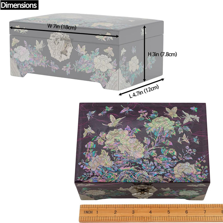 February Mountain Mother of Pearl Jewelry Organizer Box with Ring Tray - Gifts for Women Unique gift