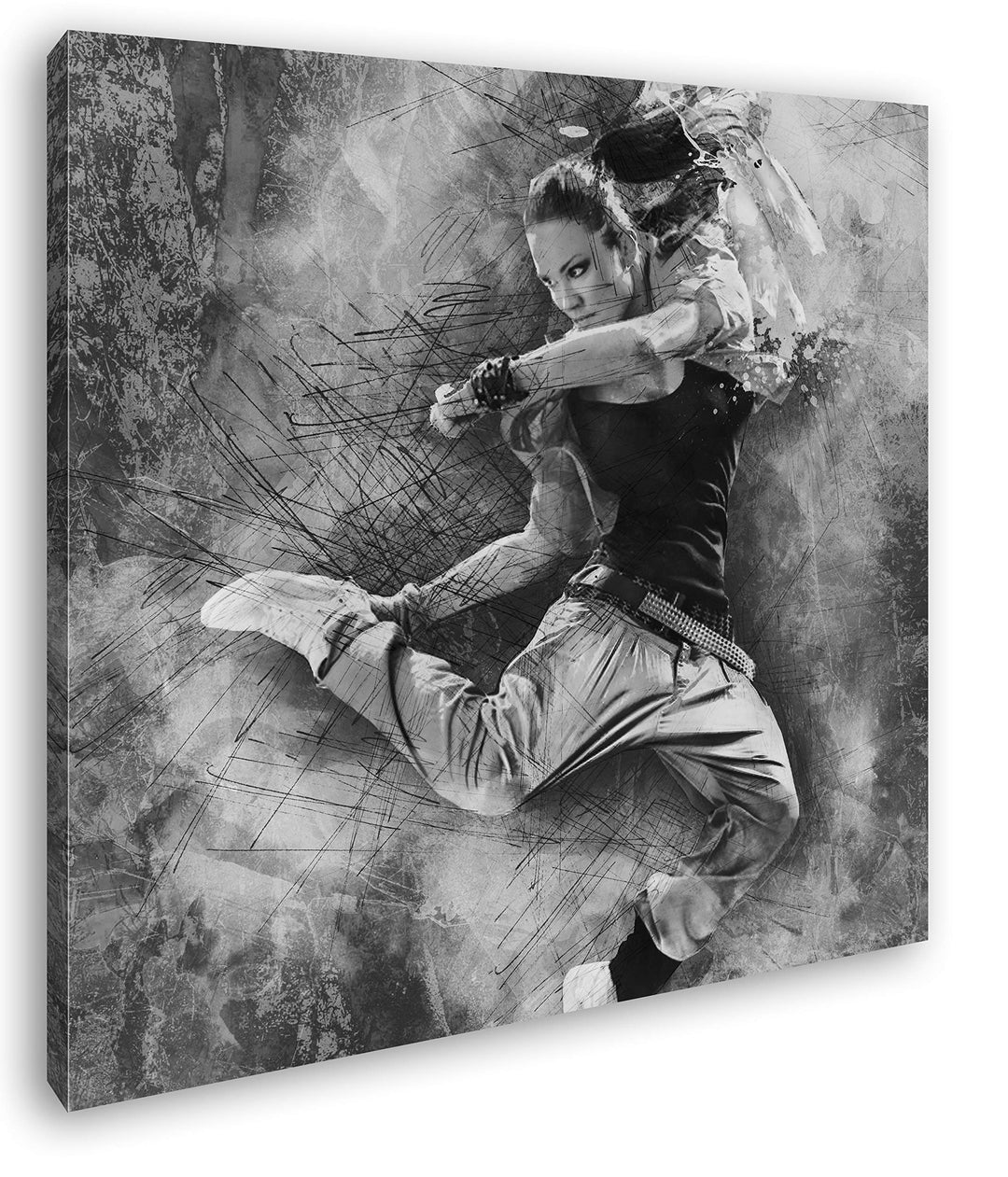 deyoli Illustration springende Frau Format: 70x70 Effekt: Schwarz&Weiss als Leinwandbild, Motiv fert