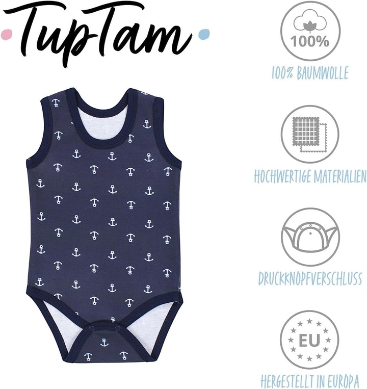 TupTam Baby Jungen Achselbody – Weicher Baby Body im 5er Pack aus Baumwolle, Body Baby Unifarben OEK