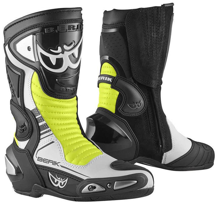 Berik Race-X EVO Motorradstiefel | Sportlicher Fahrkomfort 48 EU Schwarz Weiss Gelb, 48 EU Schwarz W