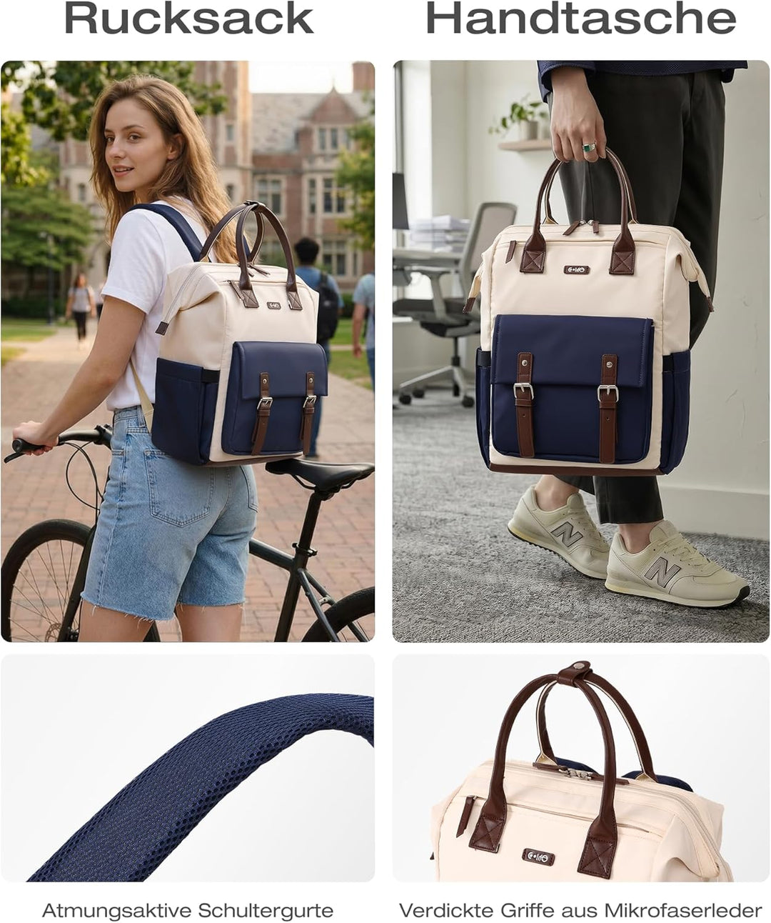 COOLIFE Rucksack Damen, 15.6 Zoll Laptop Rucksack, Leicht Tagesrucksack für Universitäten, Pendeln u
