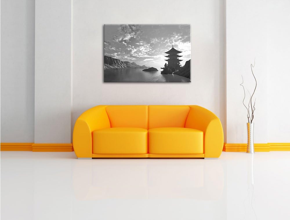 Pixxprint Tempel in grossem Tal B&W / 100x70cm Leinwandbild bespannt auf Holzrahmen/Wandbild Kunstdr
