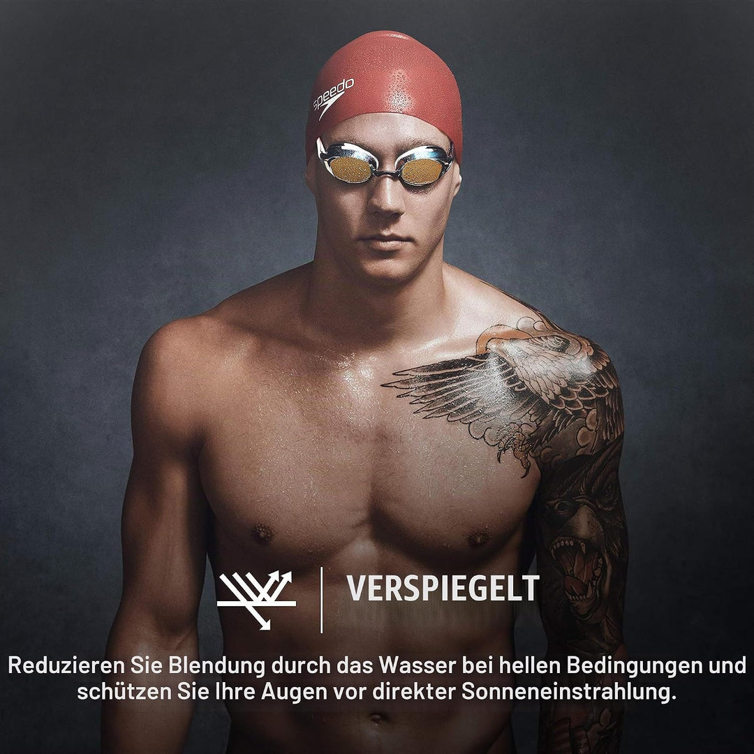Speedo Vanquisher 2.0 Mirrored Swim-Swimming Racing Goggles-Silver Anti-Fog New