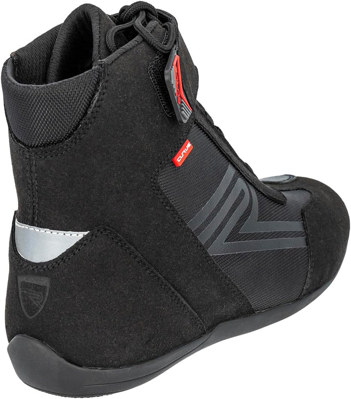 CURVE Radium Motorradstiefel, Schwarz, Micro Amara, Verstärkung und Ferse, rote und reflektierende D