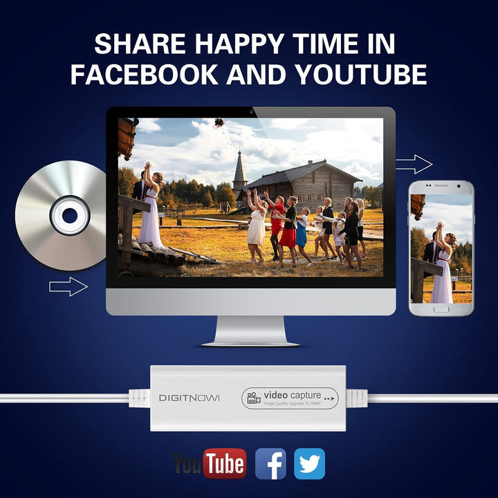 DIGITNOW! USB 2.0 Video Capture Card,VHS VCR TV zu DVD Converter,Unterstützung für Mac OS X PC Windo