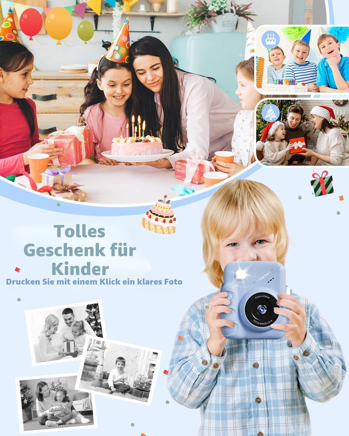 Kinderkamera Sofortbildkamera, 48MP 3.0 Zoll Sofortbildkamera Kinder mit 32G Karte & 3 Rollen Druckp