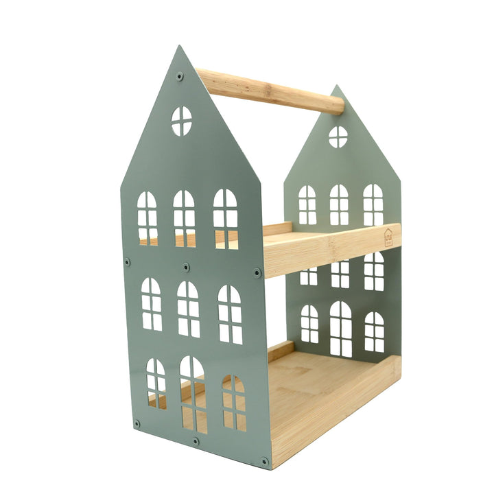 UNUS Haus-Etagere mit 2 Etagen und Griff, Holz-Etagere Serviertablett Holztablett Bambusholz Metall