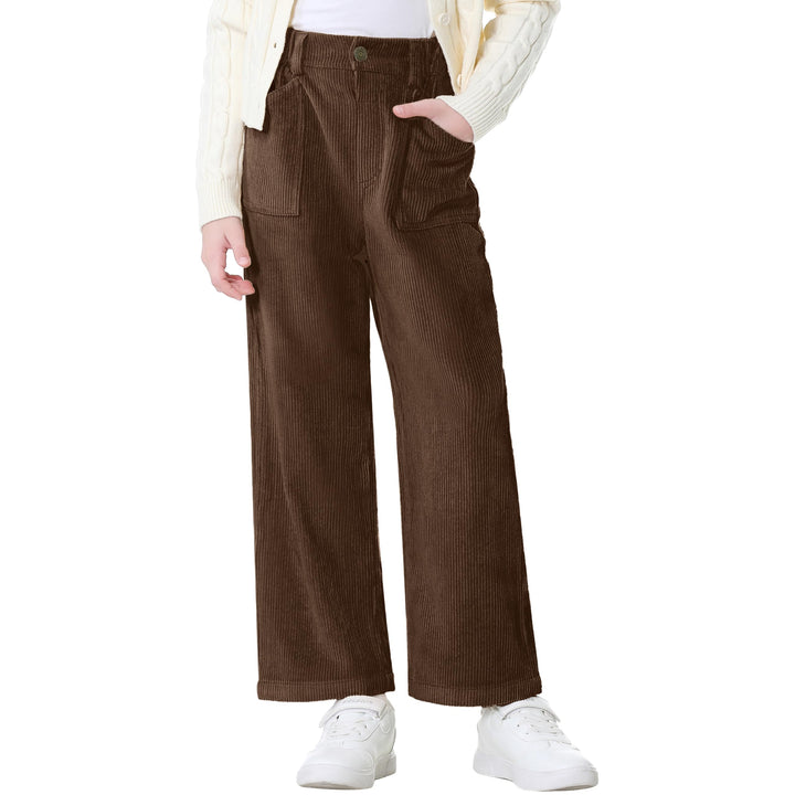 Rolanko Mädchen Cordhose, Pull On Elastische Taille Gerades Bein Abgeschnitten Lange Hosen für Kinde