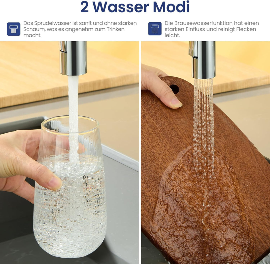 CECIPA Wasserhahn Küche Ausziehbar, Hochdruck Küchenarmatur Mit Herunterziehbare Brause, Mischbatter