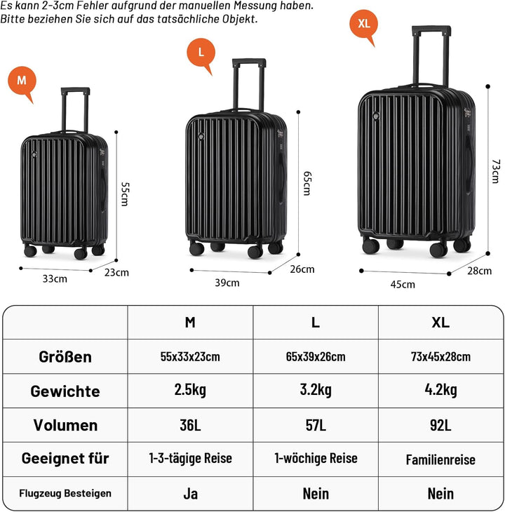 TIYFIY Kofferset 4 Teilig Hartschale Koffer Set mit Kosmetikkoffer Gepäcksets mit Getränkehalter USB