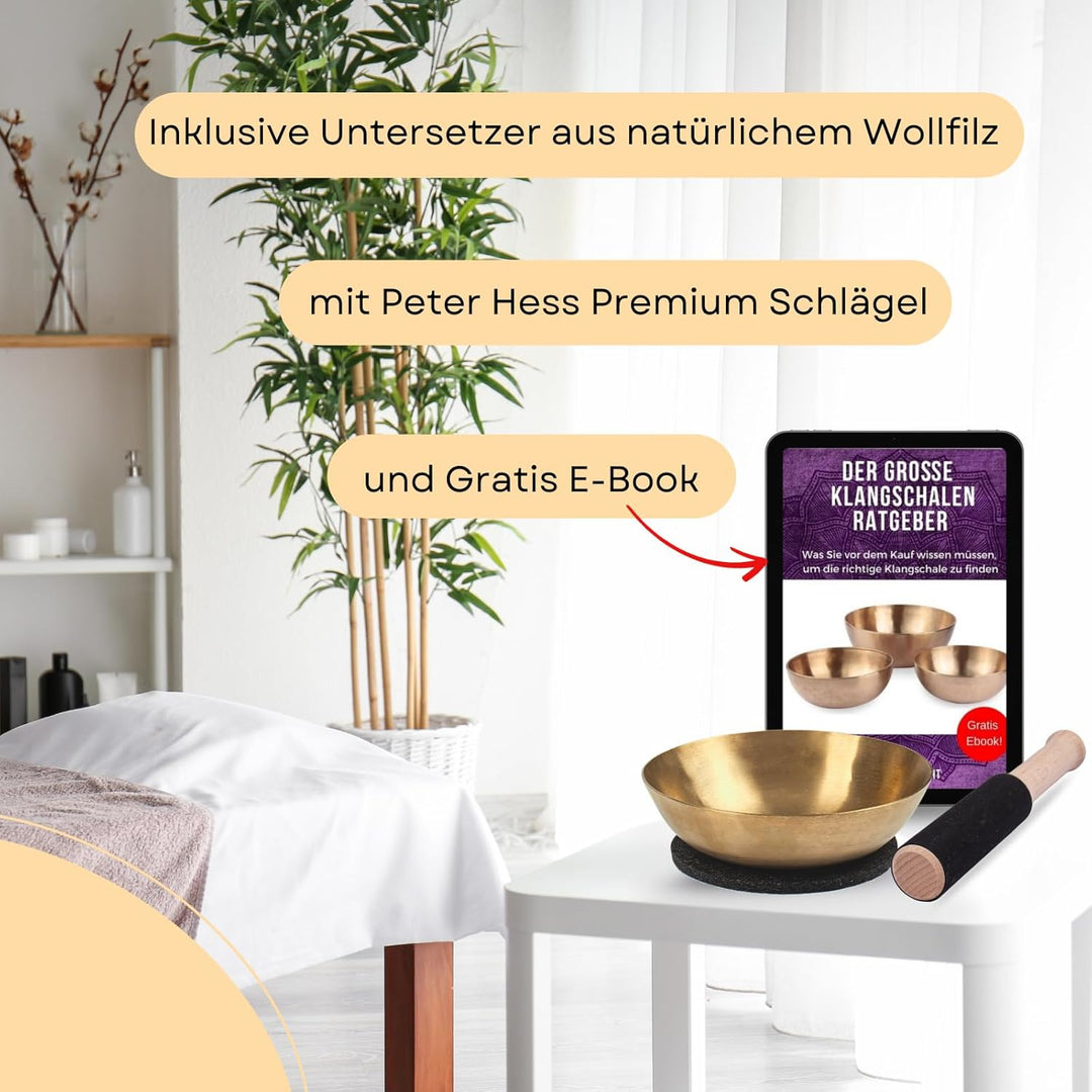 Peter Hess Therapieklangschale Kopfschale (14 cm, 250 g) mit hochwertigem Buchenholzschlägel und Fil