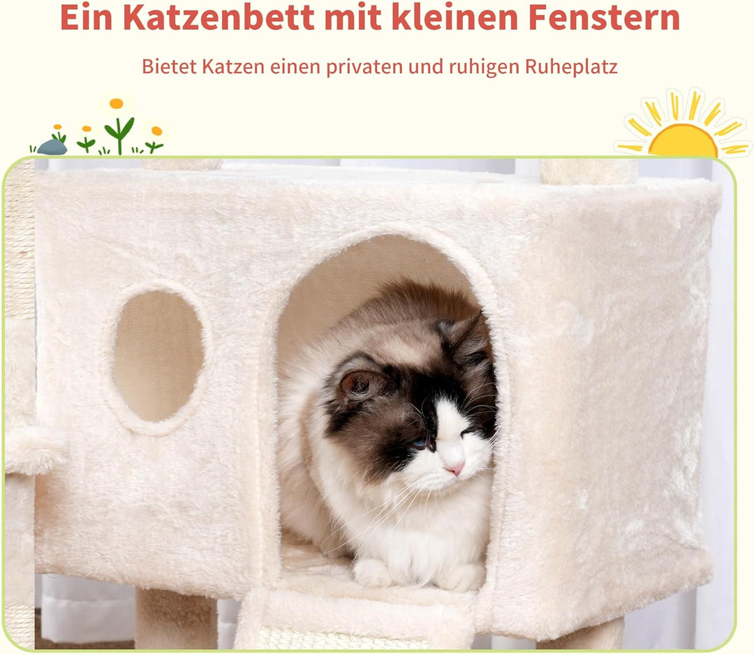 Hey-brother Kratzbaum, 105 cm klein stabil Katzenbaum mit abnehmbaren Spielzeugen, Höhle, 1 Plattfor