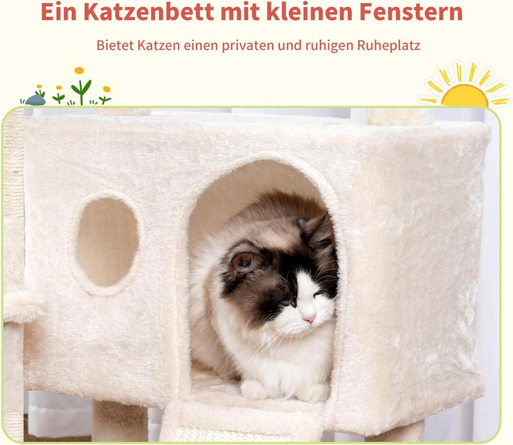 Hey-brother Kratzbaum, 105 cm klein stabil Katzenbaum mit abnehmbaren Spielzeugen, Höhle, 1 Plattfor
