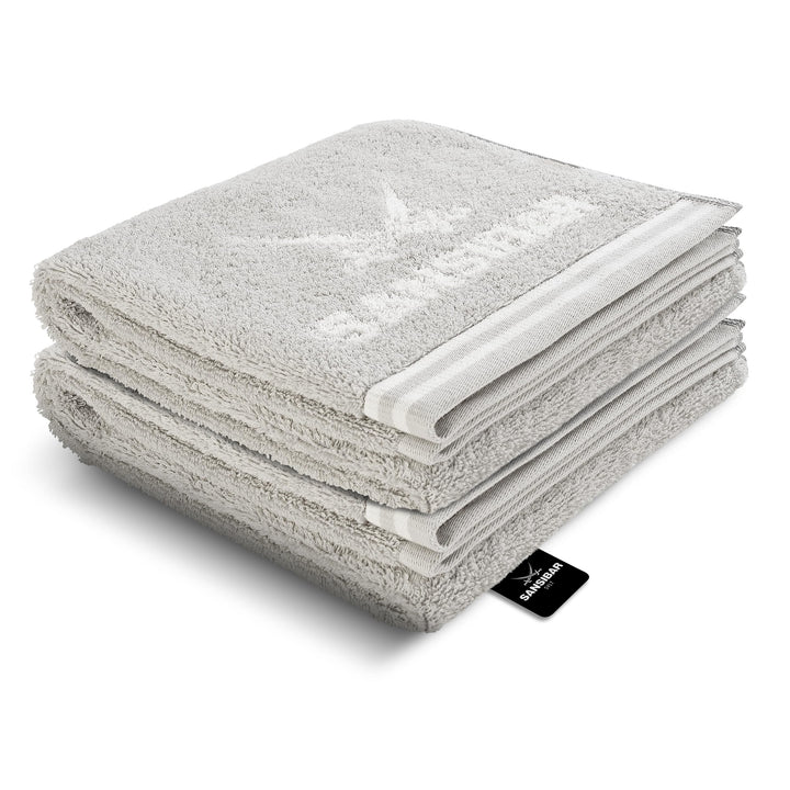 Sansibar Handtuch 2er Set 50x100 cm 100% Baumwolle Doubleface Frottiertuch gestreifte Borde Zweifarb