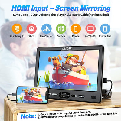 DESOBRY Auto DVD Player 10,5 Zoll 2 Monitore Kopfstütze 2 Kopfhörer HDMI Eingang AV Kabel, Tragbarer