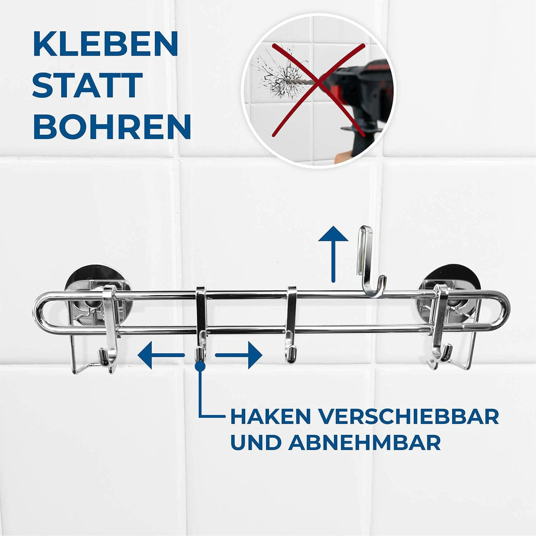Housekeeps Hakenleiste Küche selbstklebend mit 5 Haken [40cm] - Küchenhelfer Hängeleiste ohne Bohren