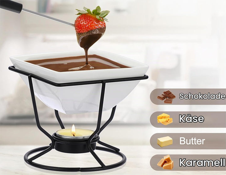 TOLIDA Schokofondue-Set Weisser Quadratischer Schokoladenschmelztopf mit Schwarze Eisen Stehen Käsef