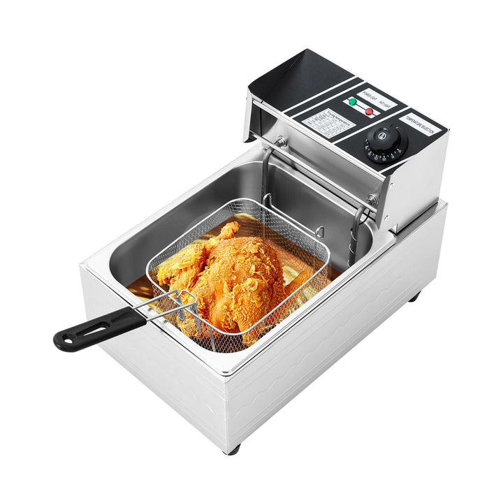 Fritteuse 6L 2500W Elektrische Edelstahl Öl Friteuse Küche Kaltzonen Fritöse mit Temperaturkontrolle
