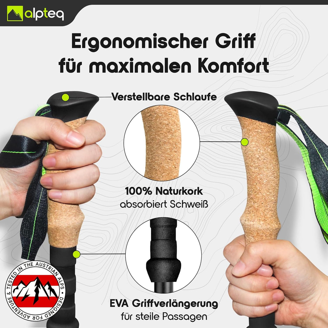 Wanderstöcke faltbar Carbon oder Aluminium mit Korkgriff | Bergsport Trekkingstöcke | Nordic Walking