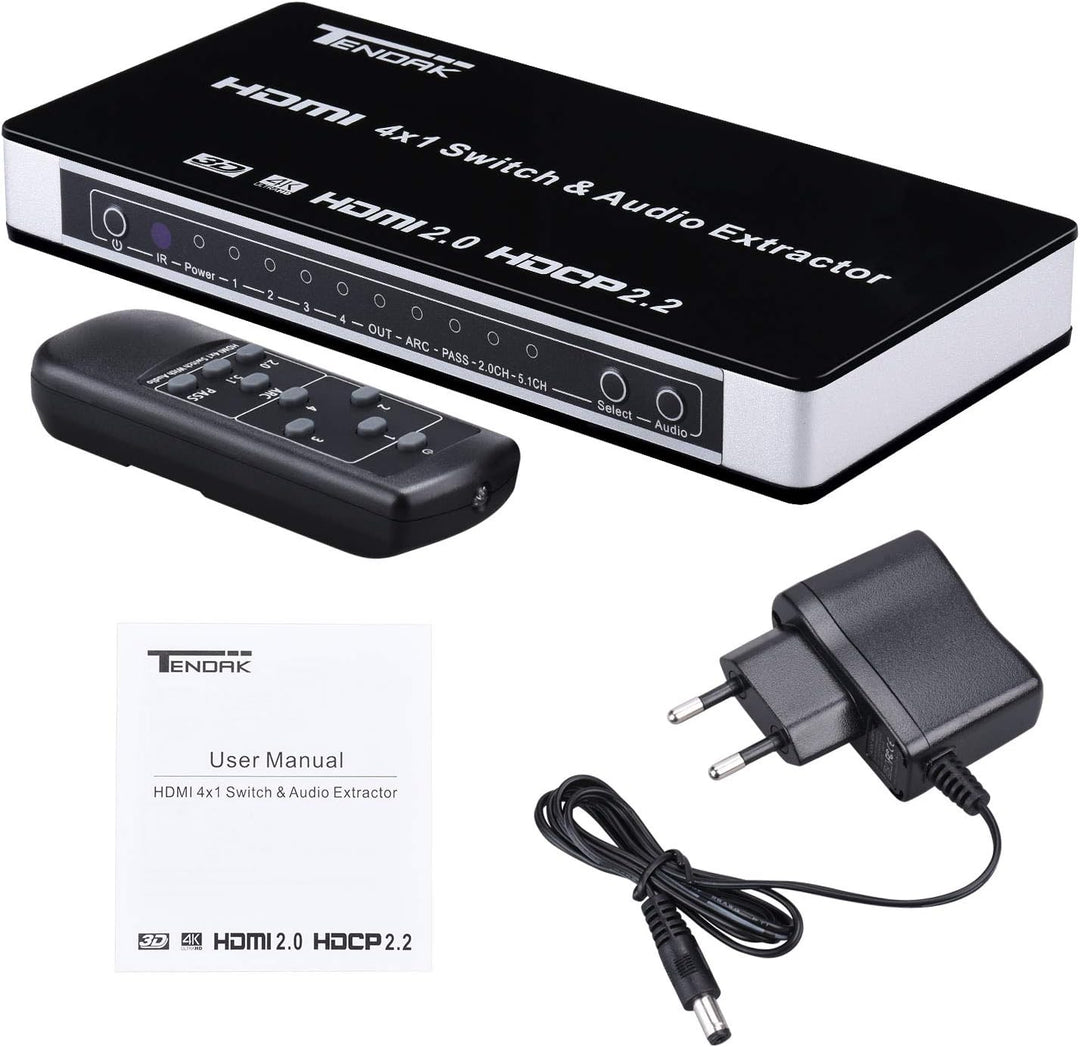 Tendak HDMI 2.0 Switch 4 Port HDMI Umschalter 4K HDMI Verteiler HDMI Schalter 4 auf 1 mit Optisch un