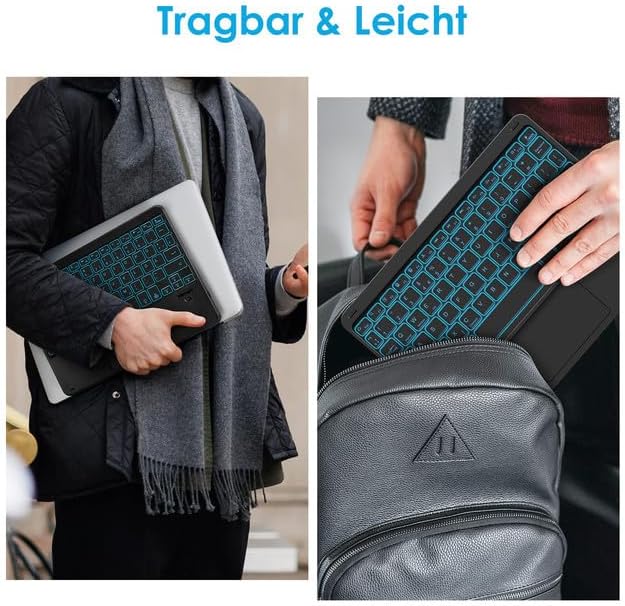 SOPPY Tastatur mit Touchpad kabellose Bluetooth Tastaturen mit 7-Farbiger Hintergrundbeleuchtung, Ul