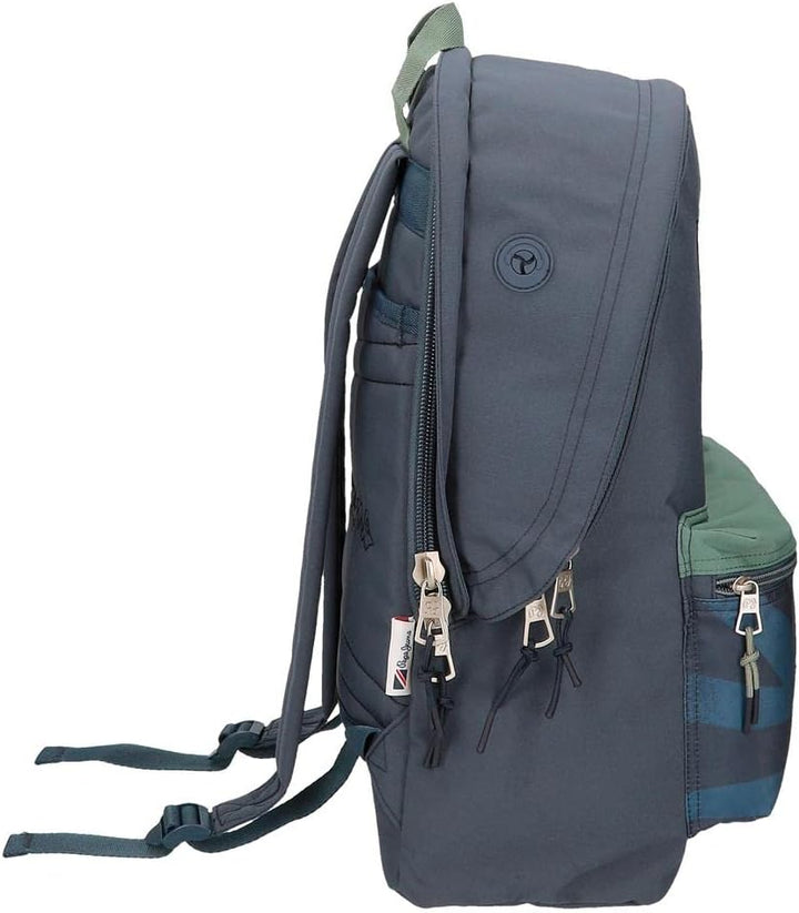 Pepe Jeans Tom Schulrucksack mit Zwei Fächern Blau PC-Rucksack, PC-Rucksack