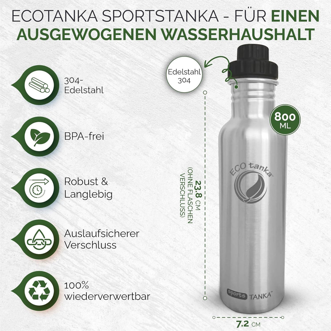ECOtanka 0,8l sportsTANKA™ Edelstahl Trinkflasche mit Reduzier-Verschluss, Edelstahl, BPA-frei 800 m