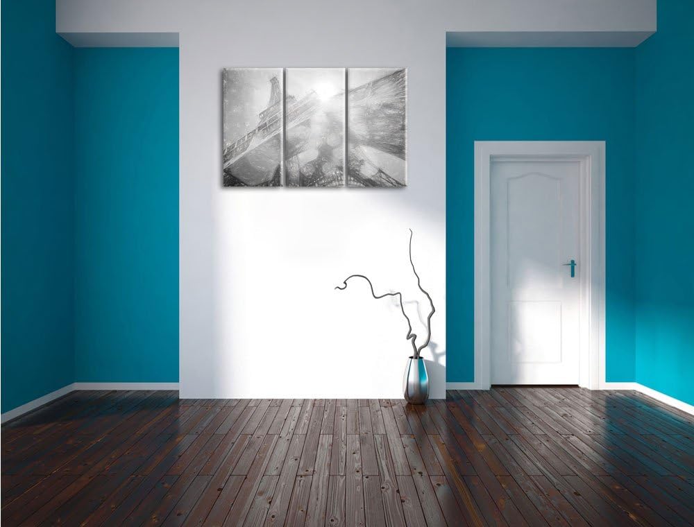 Pixxprint Eiffelturm im Sonnenschein als Leinwandbild/Grösse: 3 Teilig (120x80) cm/Wandbild/Kunstdru