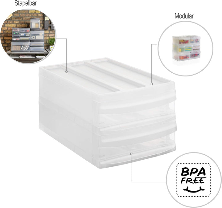 Rotho Systemix Schubladenbox mit 2 Schüben, Kunststoff (PP) BPA-frei, transparent, M Duo (39.5 x 25.