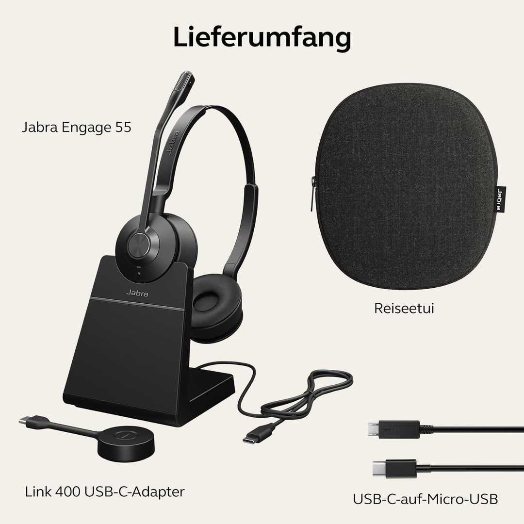 Jabra Engage 55 Schnurloses Stereo-Headset mit DECT-Adapter - Mikrofon mit Geräuschunterdrückung, um