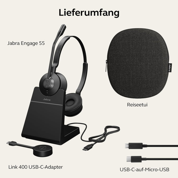 Jabra Engage 55 Schnurloses Stereo-Headset mit DECT-Adapter - Mikrofon mit Geräuschunterdrückung, um