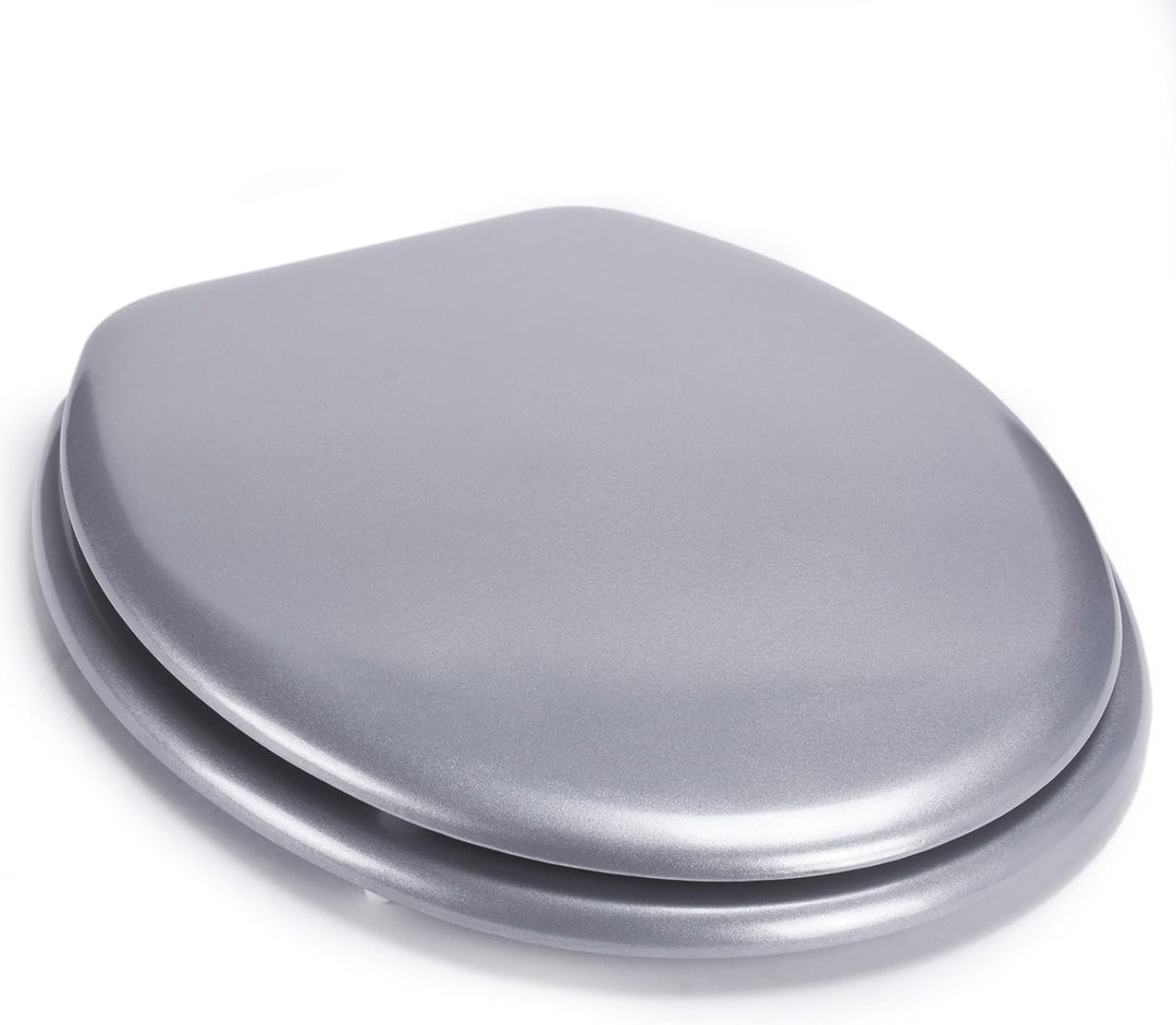 MSV WC-Sitz aus MDF/Edelstahl in Silbergrau, 30 x 20 x 15 cm, Argent, 42.5 x 36.5 x 1.6 cm, Argent