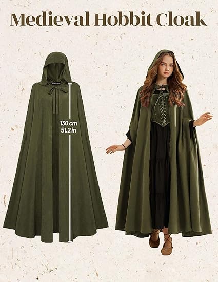 SCARLET DARKNESS Damen Mittelalter Umhang mit Kapuze Unisex Maxi Umhang Hexe Cosplay Cape Olivgrün,