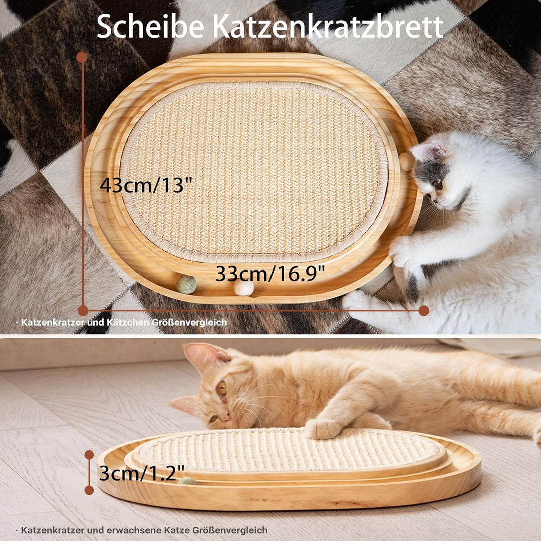 CheerPals Sisal Kratzbrett - 2-IN-1 Katzen Spielzeug, Massives Kiefernholz &amp; Natürliche Sisal Pad &amp;