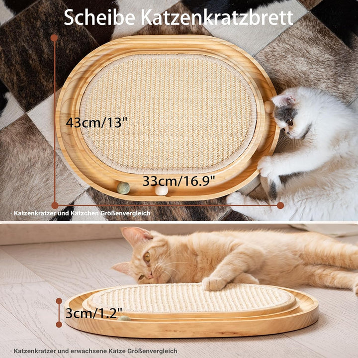 CheerPals Sisal Kratzbrett - 2-IN-1 Katzen Spielzeug, Massives Kiefernholz &amp; Natürliche Sisal Pad &amp;