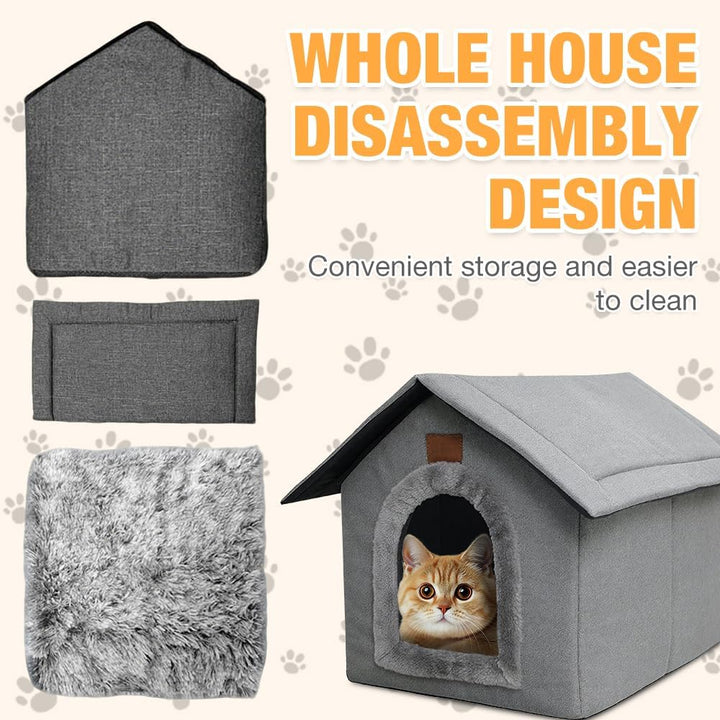 Katzenhaus, Katzenhöhle mit Abnehmbarem Plüschkissen, Hundehöhle, Winterfest Wasserdicht Wetterfeste