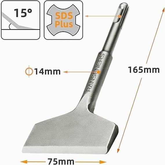 RANSENERS SDS-plus Fliesenmeissel Spatmeissel 2er Set, 165 x 75mm, mit 15° Arbeitswinkel, zum Fliese