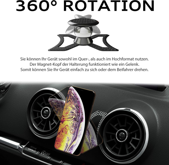 magnetische Handyhalterung kompatibel mit Audi A3/S3/RS3 aus echter Carbonfaser | Universelle Halter