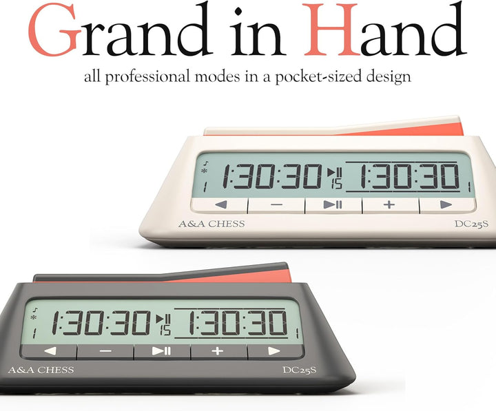 A&A Clock, Digital Chess Timer with 36 Tournament Modes, Stylish Minimalist Design with Rocker, Port