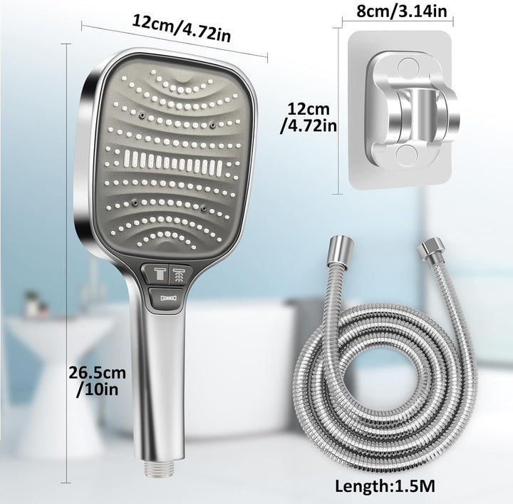 HNOOM Duschkopf Set mit 1,5m Schlauch & Halterung – XXL Hochdruck Regenduschkopf (120mm), 8 Strahlar